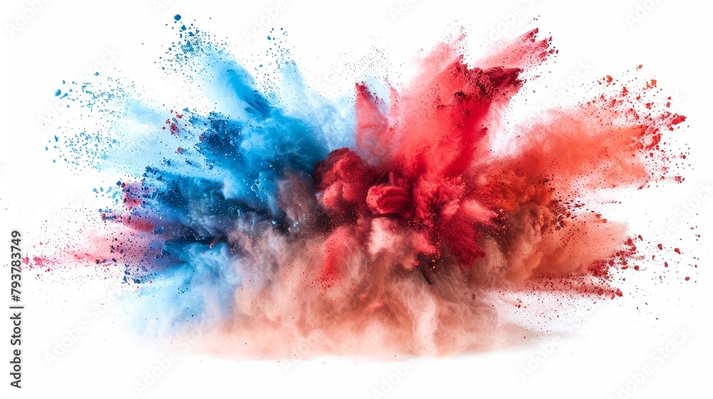 Explosion of colored powder, isolated on white background Cyan, magenta, yellow, black toner