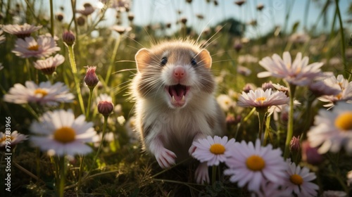 b'Small Rodent in a Field of Flowers'