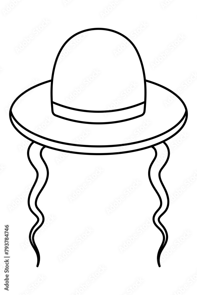 Hat with curls. Sketch. Jewish headdress with sidelocks at the temples