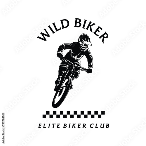 Mountain bike Silhouette logo. extreme biker downhill vintage logo illustration vector