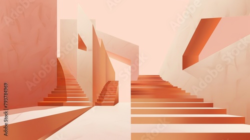 Geometric Staircases in Pastel Hues  Perfect for Abstract Architectural Design