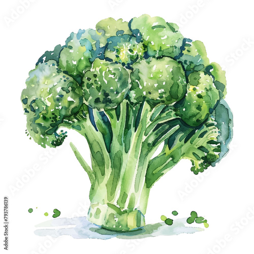 Watercolor broccoli on white background