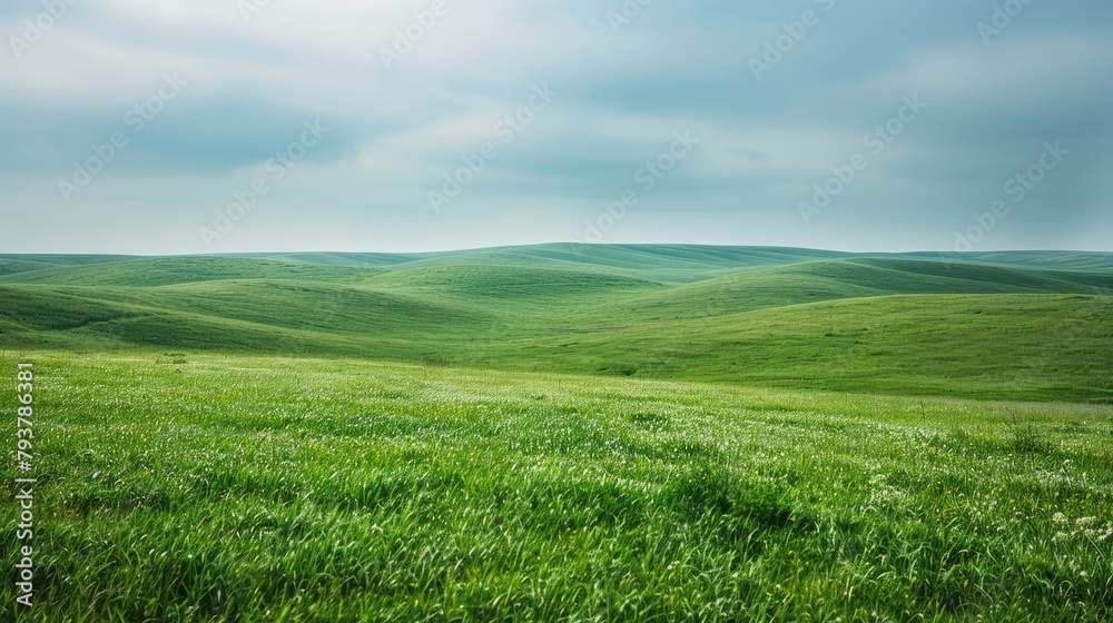 Green rolling hills under a blue sky