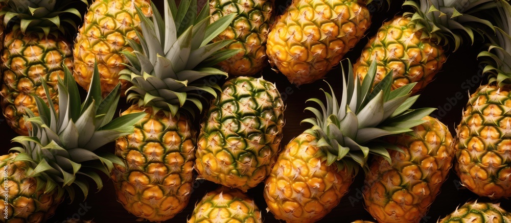 Stack of multiple pineapples on table Stack of multiple pineapples on table