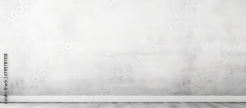 An empty room with a white wall and wooden floor photo