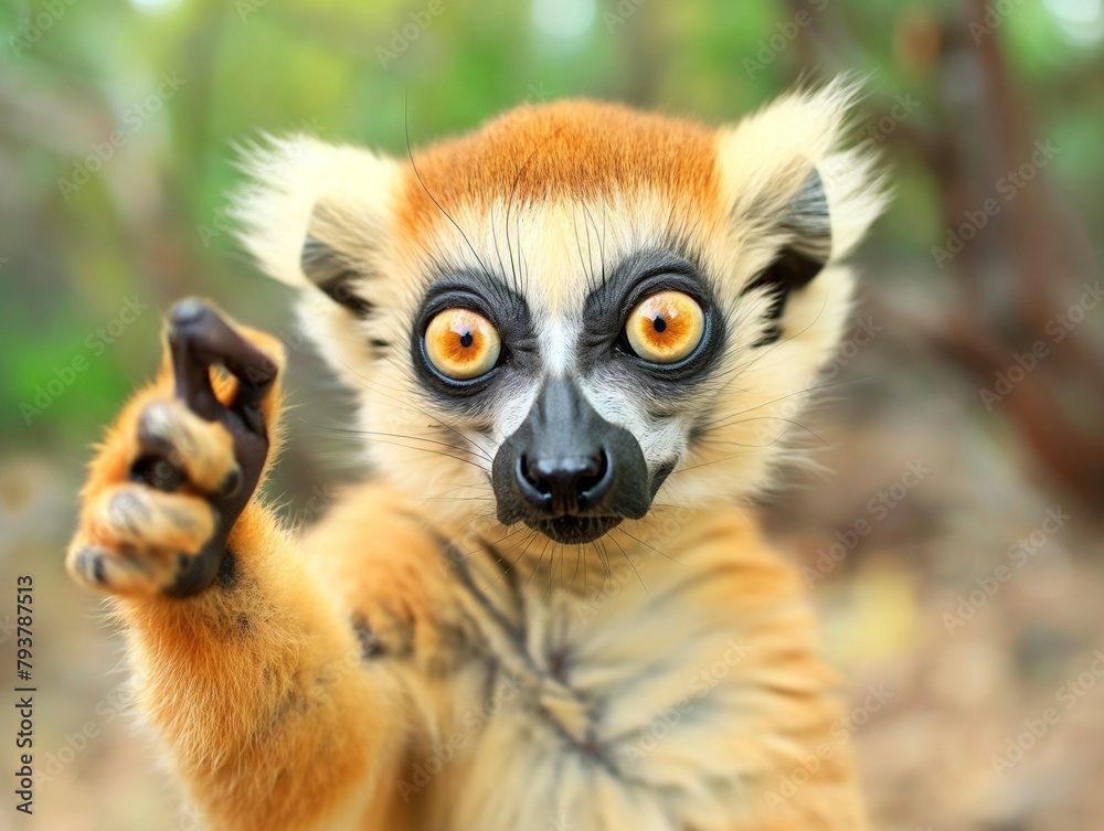 Obraz premium cute and funny lemur propithecus verreauxi, animals in their natural habitat