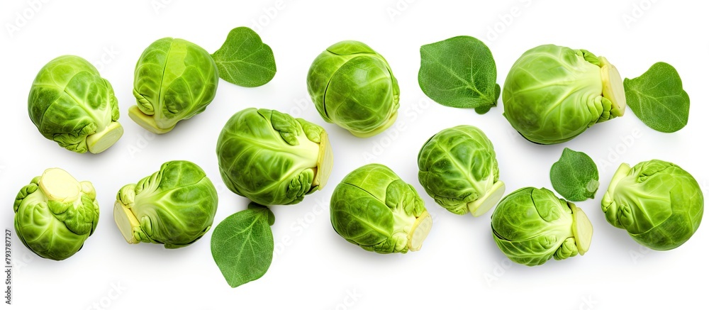 Obraz premium Brussels sprouts close up with green leaves