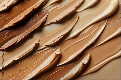 A closeup of the texture and color tones in different shades of liquid foundation, with visible brush strokes. This is suitable as a backdrop or wallpaper for beauty product promotional material.