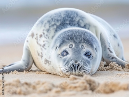 A young grey seal, Grey seal Halichoerus grypus, cute young animal photo