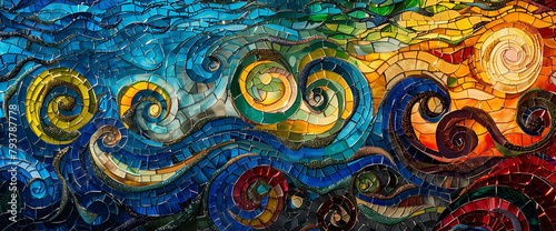 A captivating blend of vibrant hues swirls and twists, creating an enchanting mosaic of color and movement. photo