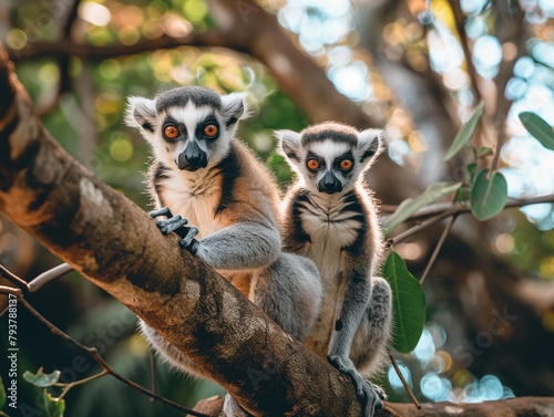cute and funny lemurs propithecus verreauxi, animals in their natural habitat © mirifadapt