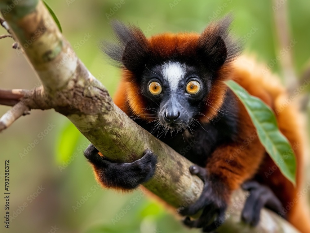 Naklejka premium cute and funny lemur propithecus verreauxi, animals in their natural habitat