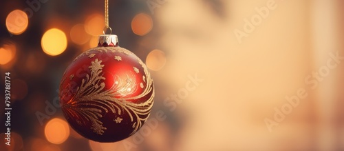Red gold bauble hangs tree