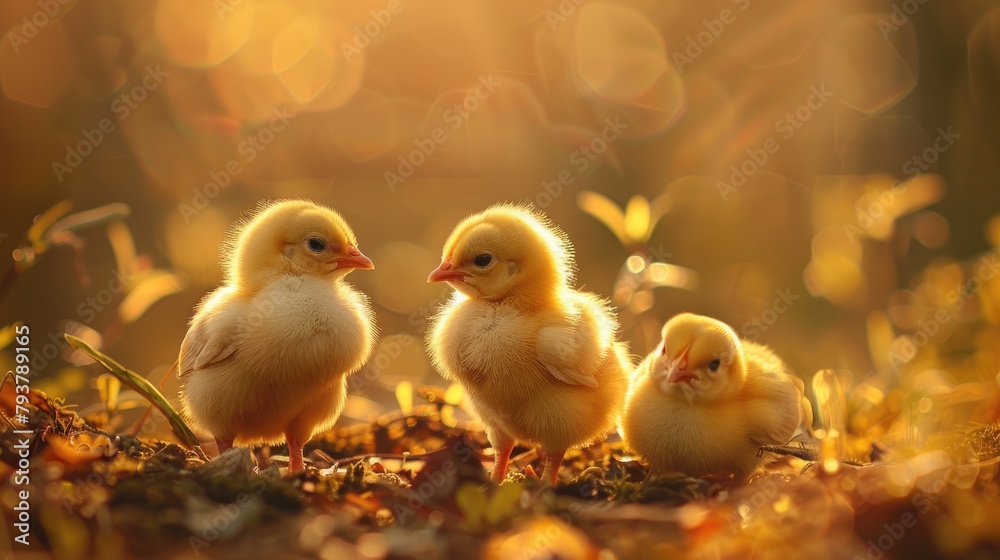 Adorable small yellow chicks