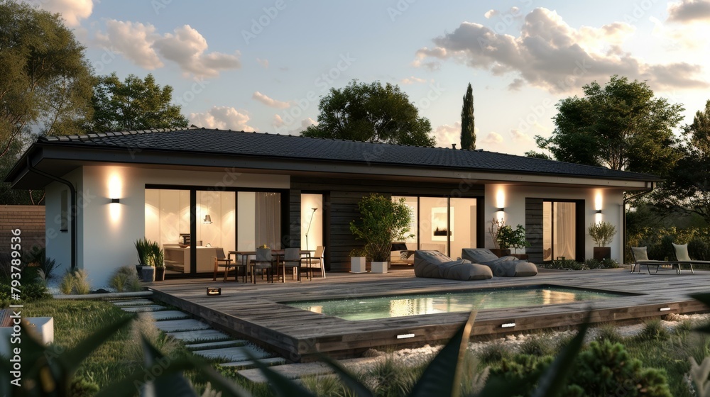 Fototapeta premium Modern house with pool and terrace
