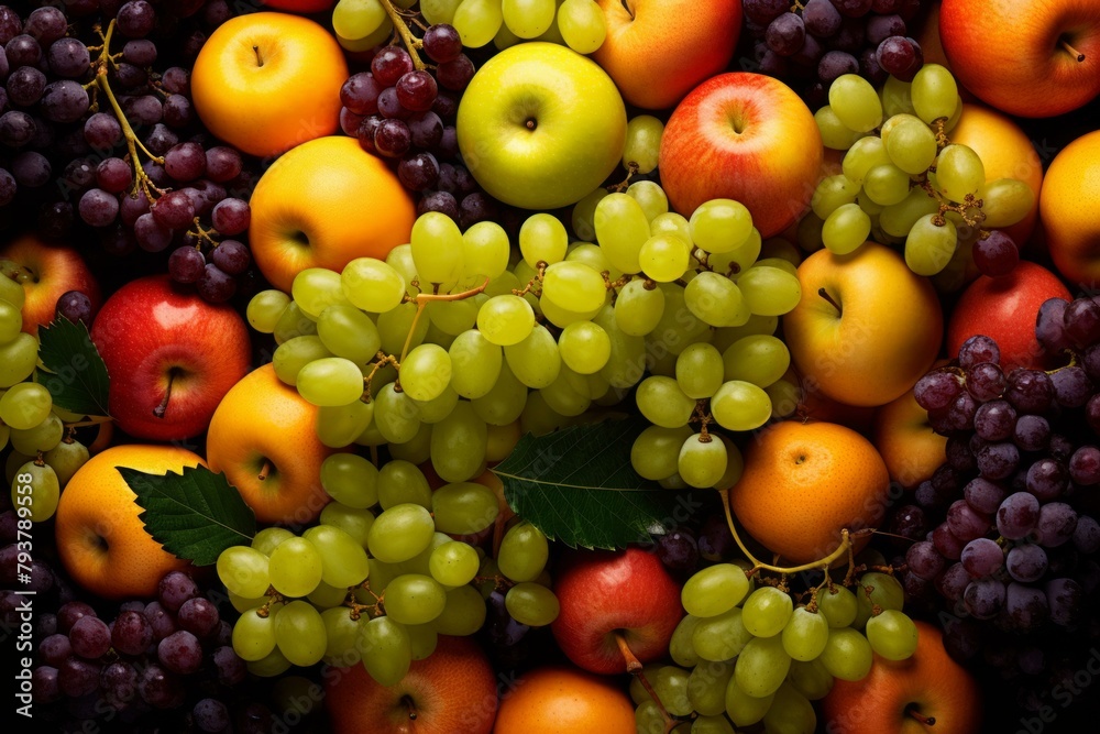 b'A variety of fruits including apples and grapes' b'A variety of fruits including apples and grapes'