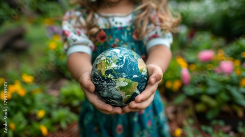Little girl holding a globe in her hands