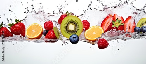 Fruit falls into water creating a splash
