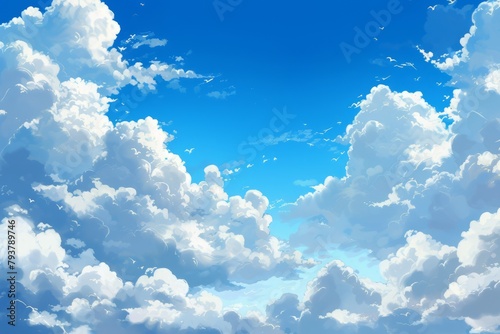 Watercolor background of a summer blue sky with clouds, perfect as wallpaper © Hari