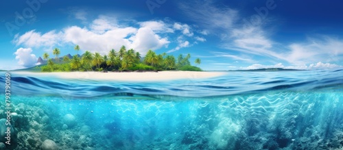Tropical island ocean sandy beach trees