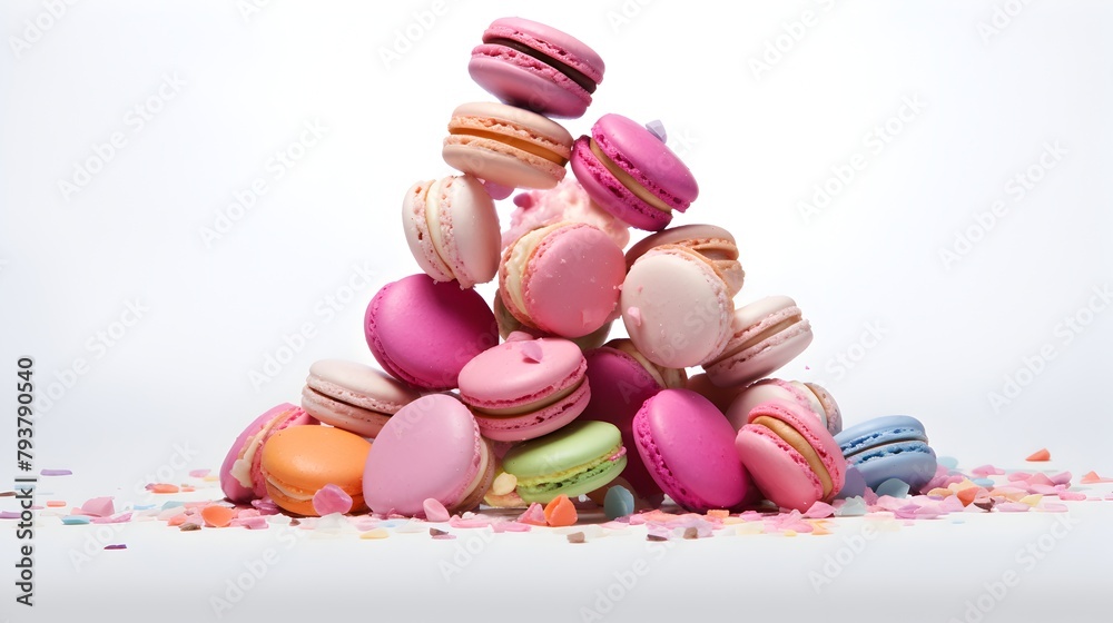 Envision the elegance of dessert artistry as a collection of colorful macarons drifts through the air, each one isolated on a transparent PNG background, creating a stunning visual feast captured in Envision the elegance of dessert artistry as a collection of colorful macarons drifts through the air, each one isolated on a transparent PNG background, creating a stunning visual feast captured in