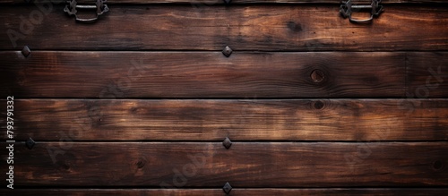 Close-up wooden wall featuring metal fixtures