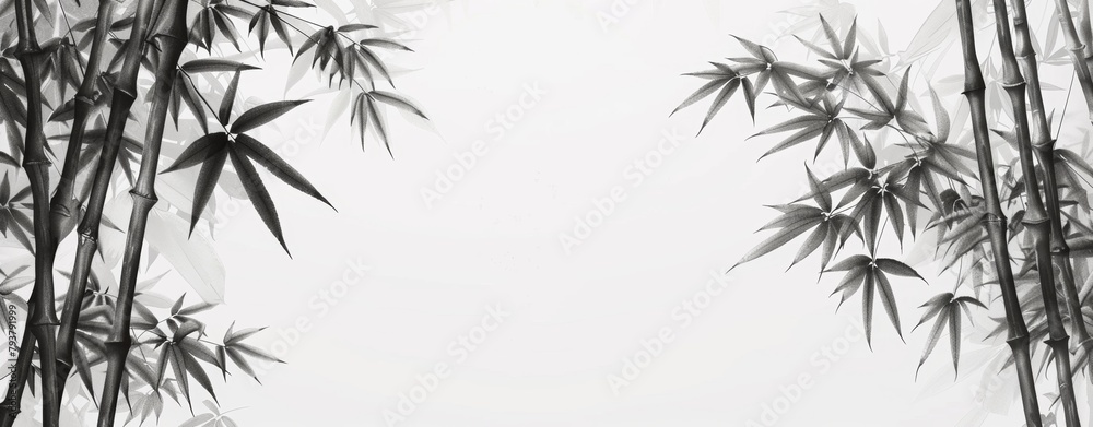 Naklejka premium KSA_bamboo forest in the fog in the style of ink paintin