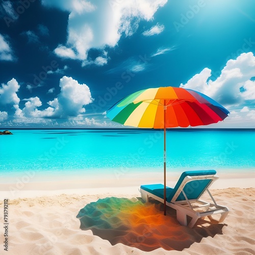 spiaggia soleggiata ombrellone arcobaleno photo