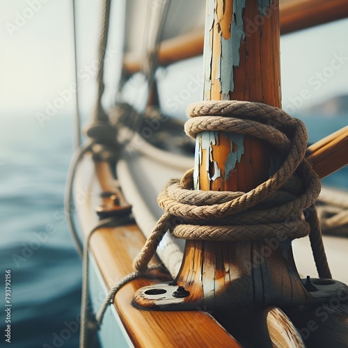 corda arrotolata su una nave photo