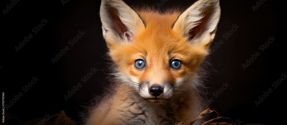 Obraz premium A mysterious fox with azure eyes in darkness