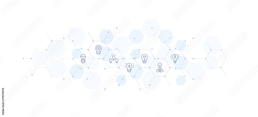 Idea banner vector illustration. Style of icon between. Containing lightbulb, bitcoin, creativity, idea.