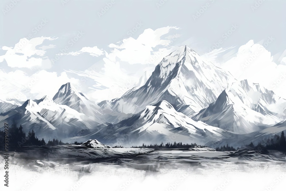 Obraz premium A beautiful landscape of snow capped mountains.
