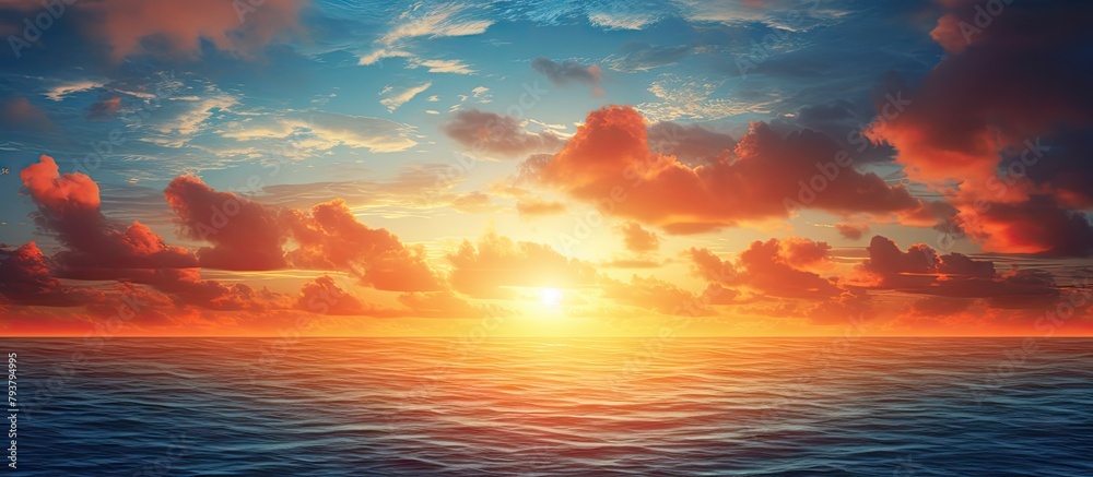 Sunset Over Ocean with Clouds and Water