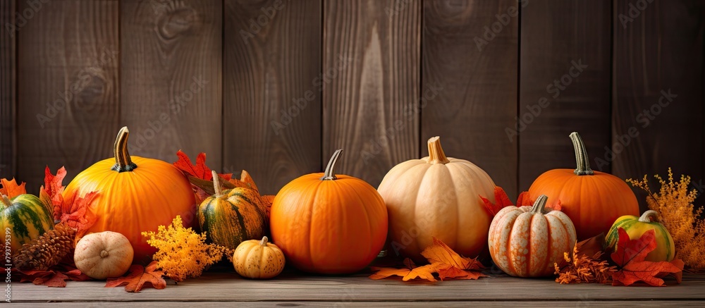 Pumpkins and squash arranged on a table Pumpkins and squash arranged on a table