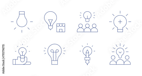 Idea icons. Editable stroke. Containing innovation, light, idea, brainstorming, bright