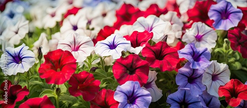 Field of Red, White, and Blue Flowers