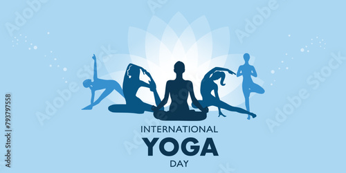 World yoga day banner design. June 21st. Yoga banner background, Health and fitness concept. Vector template.
