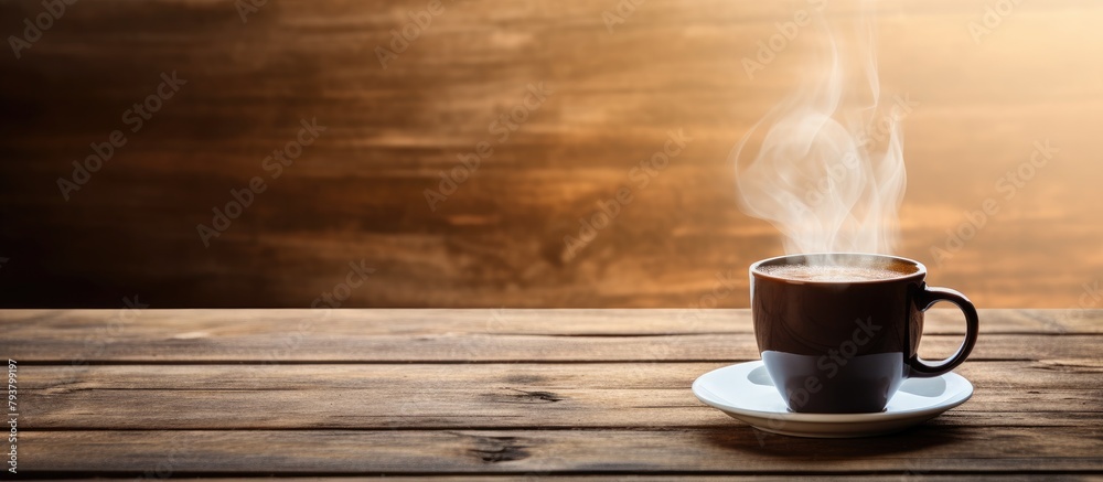 A steaming cup of coffee on a plate A steaming cup of coffee on a plate