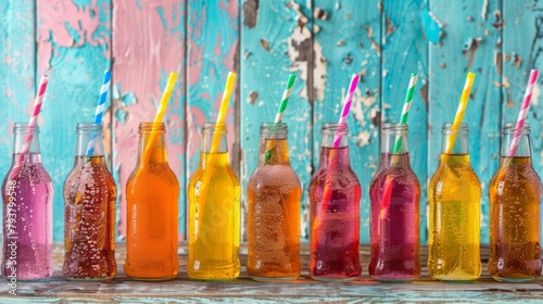 Chilled Colorful Soda Bottles with Straws 