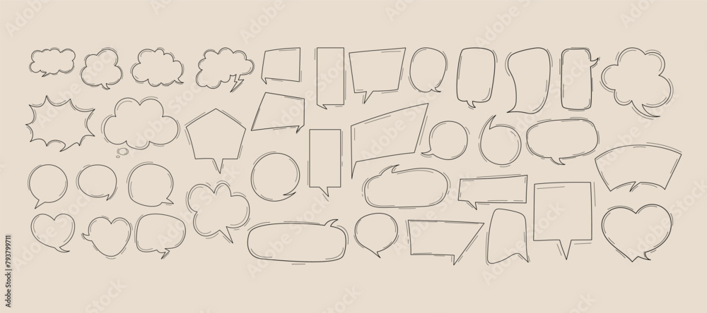 Speech bubbles doodle collection. Speak bubble text, chatting box, message box. Isolated blank empty outline hand drawings vector speech bubbles, shape balloon . Speech bubbles doodle collection. Speak bubble text, chatting box, message box. Isolated blank empty outline hand drawings vector speech bubbles, shape balloon .