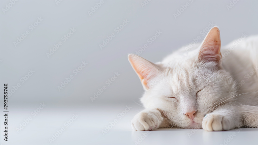 cute white kitten sleeping on the sofa with a blanket in the livingroom cute white kitten sleeping on the sofa with a blanket in the livingroom