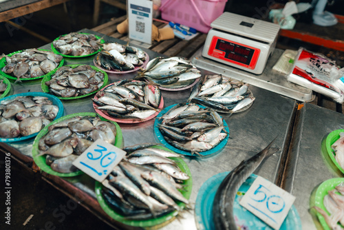 Fresh fish in the market,Fresh seafood for sale in local markets near the sea.