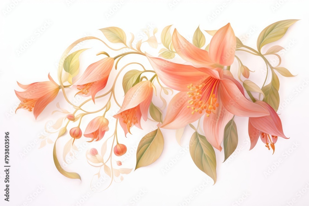 A watercolor of Fantasy Flora isolataed on white background
