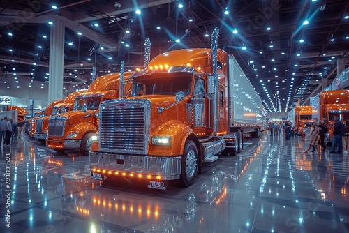 Truck Driver's Industry Trade Show A trucking industry trade show with exhibits showcasing the latest innovations