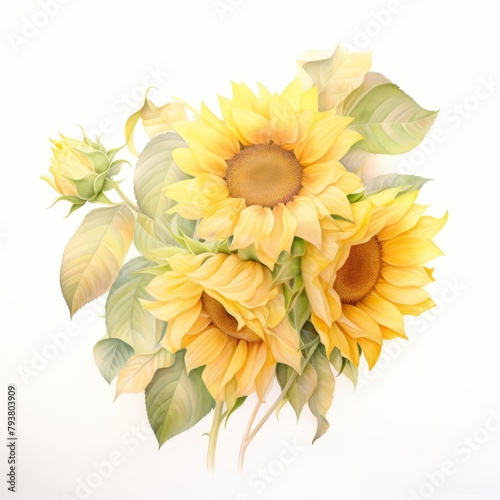 A watercolor of Sunflower Symphony isolataed on white background photo