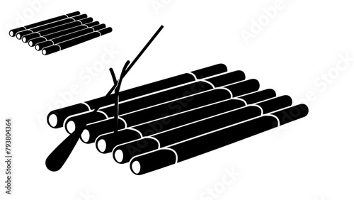 wood raft emblem, black isolated silhouette