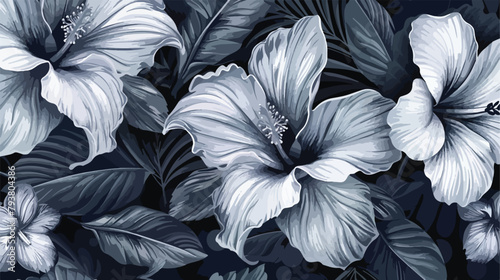 Exotic tropical flowers in monochrome gradient colors