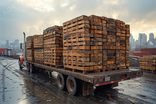 Truck Driver's Rig Cargo Securement Scenes depicting proper techniques for securing cargo on a flatbed trailer