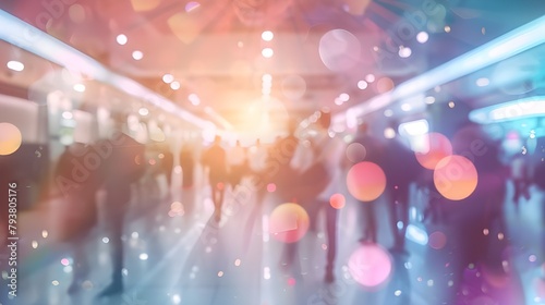 Abstract blur image background of a shopping mall with a picturesque display of lights bokeh effects and bursting flare light bulbs 