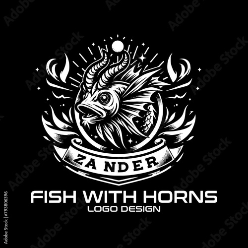 Fish With Horns Vector Logo Design